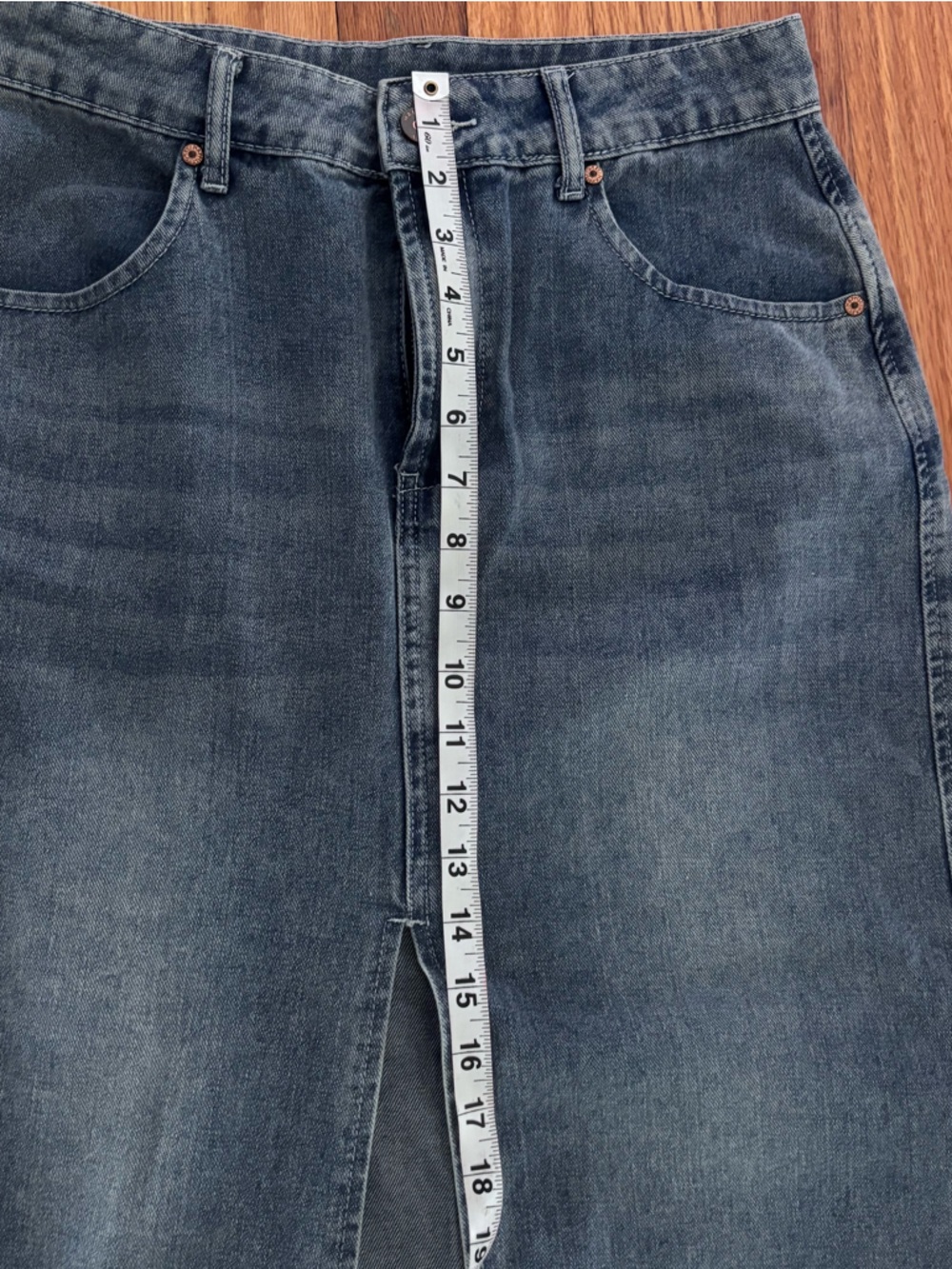Women's Maxi Skirt in Washed Blue Gray - Soft Everyday Denim Style Front Slit - Picture 7 of 8